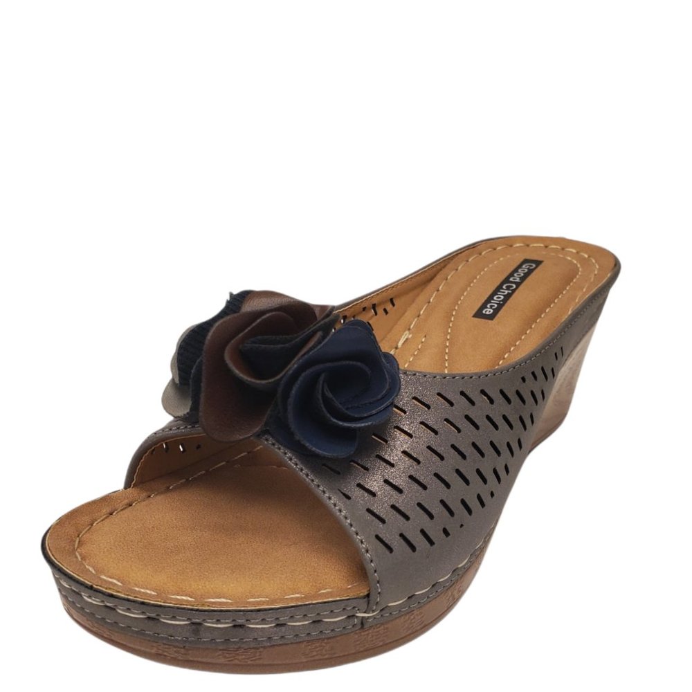 GC Shoes Womens Juliet Wedge Sandal Faux leather Pewter